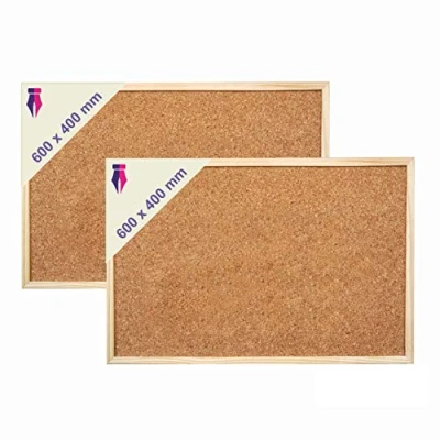 Image of Indigo® Premium Cork Board, Pack of 2, 600mm x 400mm Noticeboard Bulletin Wooden Frame