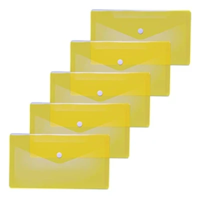 Image of HERMA 20033 Document Wallets DIN Long Transparent Yellow, Pack of 5, Small Envelopes with Press Stud Fastening, Plastic for School, University, Office, Travel