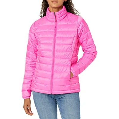 Image of Amazon Essentials Women&#039;s Lightweight Long Sleeved, Water Resistant, Packable Puffer Jacket (Available in Plus Size), Neon Pink, M