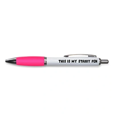 Image of Tongue in Peach Funny Novelty Push Pen Gift Ballpoint Pens Work Colleague Leaving Present This Is My Stabby Joke Stationary ORANGE PP61
