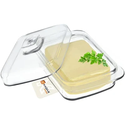 Image of KADAX Glass Butter Dish with Lid and Handle, Holder, Kitchen Container for Storing, Serving Preserving Block of Freshness (Rectangular)