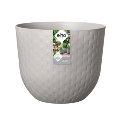 Image of Elho Fuente Grains 47cm Round Plastic Indoor &amp; Outdoor Plant Pot Pebble Grey
