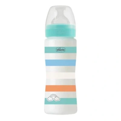 Image of Chicco Fast Flow Wellness Bottle with Physio Teat in Soft Silicone and Sense Finish, Anti Colic, Reduces Regurgitation Irritability, Plastic 330 ml, 4 Months+, Baby