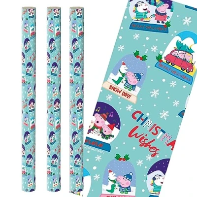 Image of Widdle Gifts Christmas Wrapping Paper 3 x 2M Rolls Gift Wrap Peppa Pig 3590