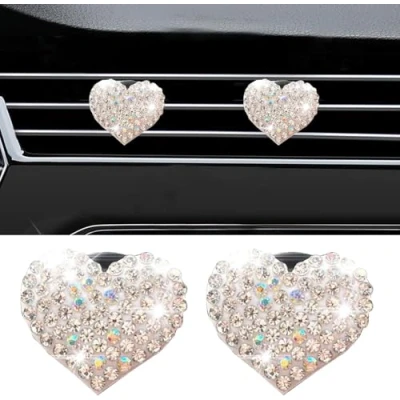 Image of 2 Pack Car Air Vent Clip Charms, Crystal Diffuser Clip, Rhinestone Oil Fresheners for Women, Bling Accessories Women Stylish &amp; Practical (Bling Heart)