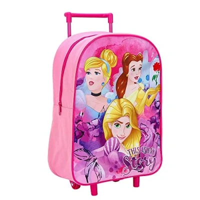 Image of TDL Girls Kids Princess Standard Folding Trolley Hand Luggage Bag Backpack for School Travel Holidays
