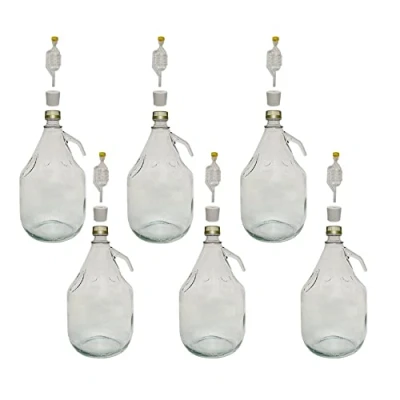 Image of 3L (3000ml) Demijohn with Screw Cap Airlock, Bung Fermentation Bottle Cider Carboy 1 Gallon, Wine Making, Storage DIAH (6 x + Airlock &amp; Bung)
