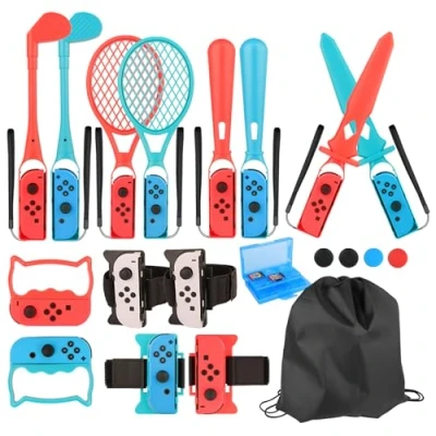 Image of 20 in 1 Switch Sports Accessories Kit for Nintendo Sports, Controllers Joy Con Grips, Family Bundle Compatible With Switch/Nintendo OLED Storage Bag