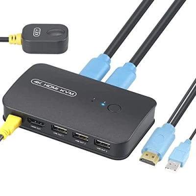 Image of eppfun KVM Switch, USB and 4K HDMI Switches for 2 PC, Monitor, Mouse, Keyboard, Printer, PCs with One Button Switch