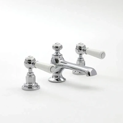 Image of Milano Elizabeth Traditional 3 Tap Hole Basin Mixer Lever Handles Chrome White