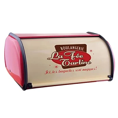 Image of Roll Top Bread Bin Large Front Opening Flat Box, Metal Design And Viewing Window, Home Storage For Kitchen Counter Extra Easy Box
