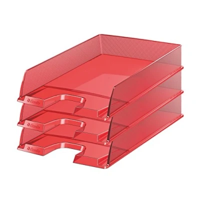 Image of Esselte A4 Europost Letter Tray, Transparent Red, Pack of 10, Solea Range, 623601