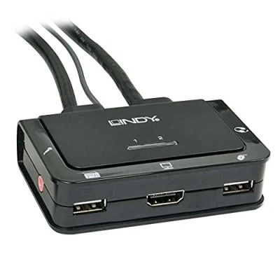 Image of LINDY 42340 Compact 2 Port KVM Switch HDMI, USB 2.0 &amp; Audio, Black