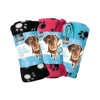 Image of Extra Soft Paw Print Pet Fleece Blanket Cat Dog Puppy 100cm x 60cm, PACK OF 3