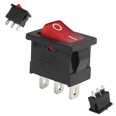 Image of Sourcingmap 5Pcs SPST 3P 2 Position I/O Red LED Light Boat On Off Toggle Rocker Switch AC 12A/125V,6A/12A 250V