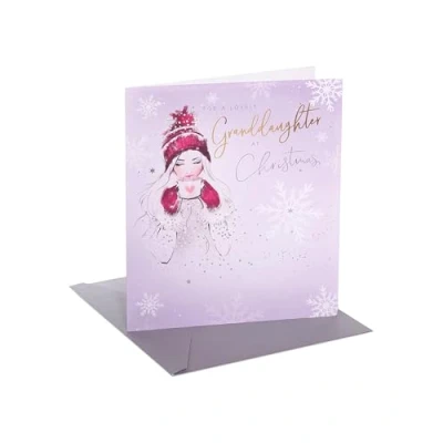 Image of UK Greetings Christmas Card for Granddaughter Cosy Girl Design