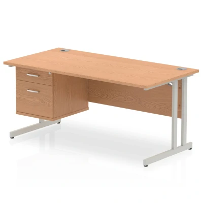 Image of Impulse 1600 Rectangle Silver Cant Leg Desk Oak 1 x 2 MI002659