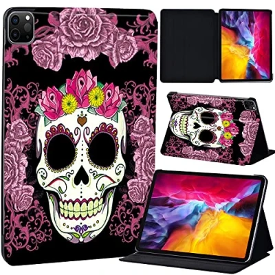 Image of PU Leather + hard shell Ultra slim lightweight Folio Flip Tablet Stand Smart Cover Case Fit iPad Air 4 10.9&quot; (2020) / Pro 11&quot; (2018 2020 2021) (purple skull)