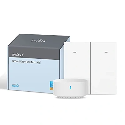 Image of BroadLink Smart Wall Light Switch, 2 Gang Single Live Wire No Neutral or Capacitor Required, Push Button, White,Compatible with Alexa, Google Home and IFTTT, S3 Hub Required (With Hub)