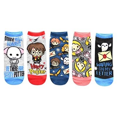 Image of Harry Potter Dobby Luna Lovegood Hedwig Juniors/Womens 5 Pack Ankle Socks Size 4 10