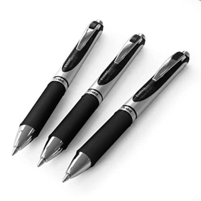 Image of Pentel EnerGel XM BL77 Retractable Liquid Gel Ink Pen 0.7mm 54% Recycled In Pillow Packaging Pack of 3 Black