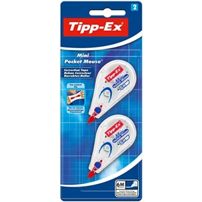 Image of Bic Tipp Ex Pocket Mini Mouse Correction Tapes, With 6M Long of Extra Tear Resistant Plastic Tape, Pack 2, White