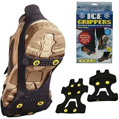 Image of HOCHSTE Ice Grippers Snow Grips Winter Shoes Boots Strap Metal Spikes Studs Universal (Black Gripper, XL)