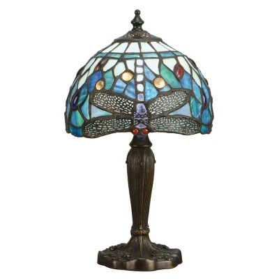 Image of Dragonfly 1 Light Table Lamp Dark Bronze, Blue, Tiffany Style Glass, E14