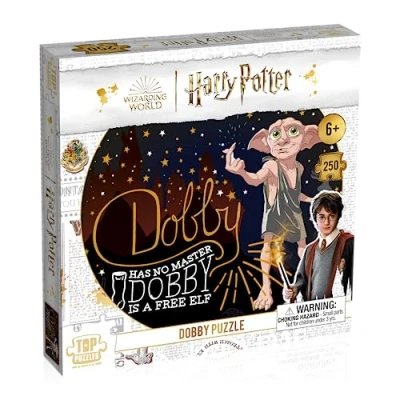 Image of Winning Moves Harry Potter Dobby 250 Piece Jigsaw Puzzle Game English Edition, is pictures with a selection of quotes including free elf, gift and toy for Ages 6 plus