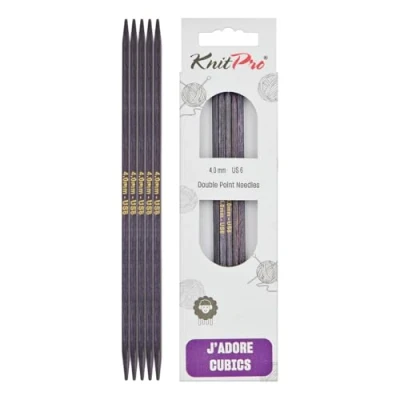 Image of KnitPro J’Adore Cubics Double Pointed Knitting Needles Sets of 5 Wooden Pins for Socks Hats Mittens Short Round 15cm x 4.00mm, Purple, 26 1910101017