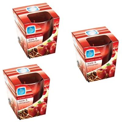 Image of Pack of 3 Apple Cinnamon Scented Candle Glass Pot Jar Aromatherapy Fragrance PAN Aroma