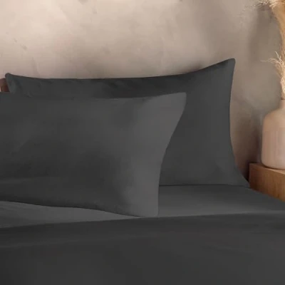 Image of Silentnight Washed Cotton Rich Pillowcase Pair Soft &amp; Comfortable Touch Stylish Modern Linen Look 2 Pack Pillow Cover Breathable and Polyester Fabric Retain Shape Colour, Charcoal