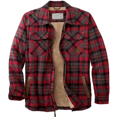 Image of Legendary Whitetails Men&#039;s Tough as Buck Sherpa Lined Flannel Shirt Jacket, Rugged Red Plaid, Large