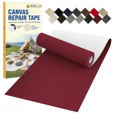 Image of Canvas Repair Tape, 8 x 160 cm Waterproof Fabric Tape for Furniture, Self Adhesive Patches Boat Covers, Sofas, Tents, Louge Chairs, Canopy, Awning Burgundy