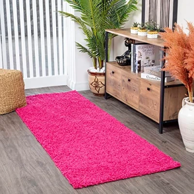 Image of Livabliss Home Shaggy Rug Modern Runner Rugs Living Room, Hallway 80x220 cm, Soft for Bedroom Neutral Boho Fluffy Rug, Easy Care Plush Thick Pile Pink