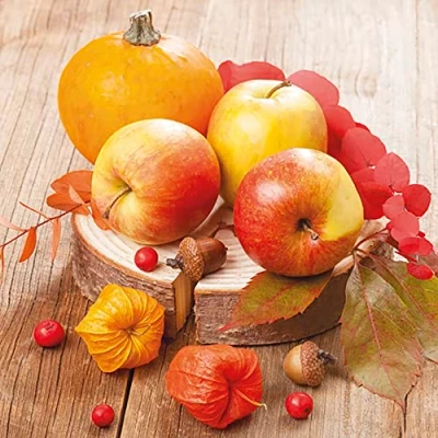 Image of Maki 3 Ply Autumn Decoupage Tissue Paper Napkins Decorative Serviettes 33cm x Pack of 20 (Autumn Apples and Pumpkin Composition)