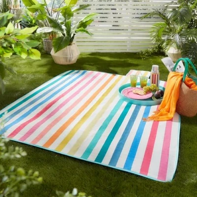 Image of Fusion Carlson Stripe Picnic Blanket, 100% soft touch Polyester, Multi, 135 x 150cm
