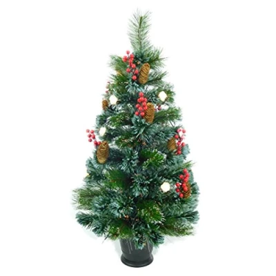 Image of Christmas Concepts® 3ft (90cm) Pre Lit Frosted Fibre Optic Tree With Natural Cones &amp; Red Berries Warm White LED Rose Lights