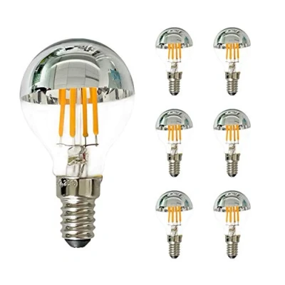 Image of G45 / G14 Edison LED Bulb 4W,Silver Tipped Filament Light Bulb,40 Watt Equivalent,E14 Candelabra Base,Warm White 2700K, Dimmable 6Pack