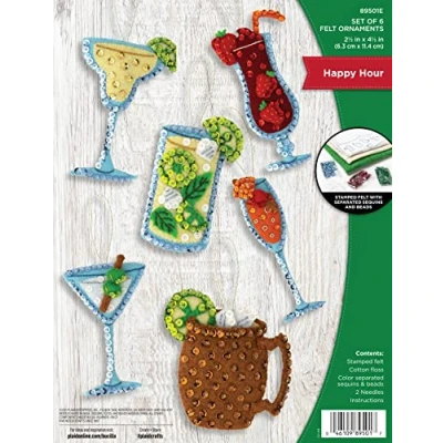 Image of Bucilla, Happy Hour, Felt Applique 6 Piece Ornament Making Kit, Perfect for DIY Arts and Crafts, 89501E
