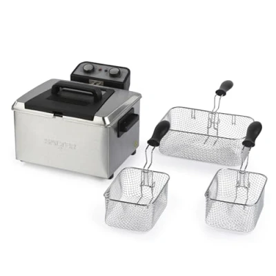 Image of Salter Deep Fat Fryer Includes Large &amp; Small Cooking Baskets For Crispy Fried Chicken, Chips, Onion Rings, 5L Oil Capacity, Easy Viewing Window, Adjustable Temperature Control To 190C, 3000W, EK6266