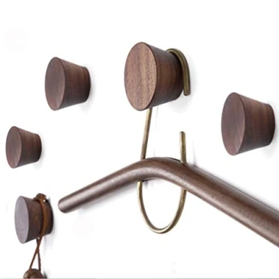 Image of Wooden Coat Hook 5 Pack, Wood Wall Hat Hook, Peg Hanger, Heavy Duty Hooks for Hanging Clothes, Coats, Hats, Robes, Towels, Bedroom, Closet, Bathroom, Entryway