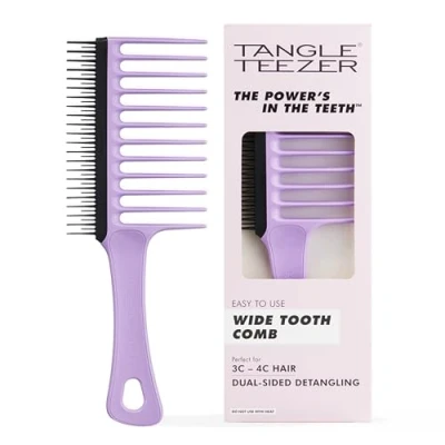 Image of Tangle Teezer Wide Tooth Comb for 3C to 4C Hair Long Teeth Detangles &amp; Reduces Shed Short Deeper Detangle Helps Removes Lilac Black