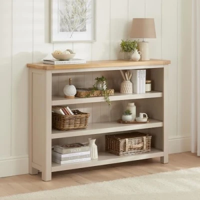 Image of Marbury Putty Grey Painted Wide Low Large Bookcase with Adjustable Shelves, Versatile Storage Solution, Premium Quality Craftsmanship, 20 Year Guarantee H 970 x W 1350 D 340mm