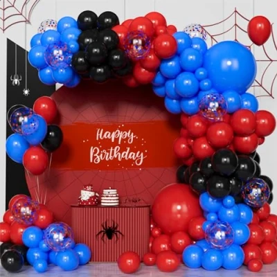 Image of Blue Red Black Balloon Arch Kit,100 Pcs Garland Kit with Confetti Balloons for Birthday Baby Shower Wedding Engagement Anniversary Party Decorations