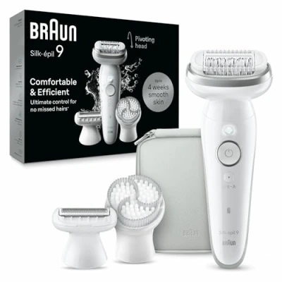Image of Braun Silk épil 9 Women&#039;s Electric Epilator with Flexible Head for Easy Epilation, Wet &amp; Dry, Long Smooth Skin, 061, White/Silver
