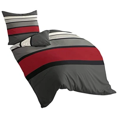 Image of Bierbaum mako Sateen Bed Linen 63 Red Design 4757, satin, multicoloured, 155 x 220 cm