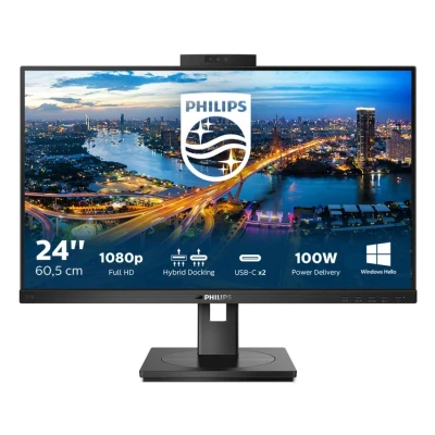 Image of Philips Monitors 243B1JH 24 inch FHD Monitor, 75Hz, 4ms, IPS, USB C Docking, WebCam, Height Adjust, Speakers (1920 x 1080, 250 cd/m², HDMI / DP C)