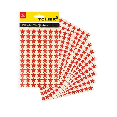 Image of Tower Red Star Reward Stickers for Teachers 840 in 14mm Diameter. Used on Behaviour Charts, Decorating &amp; Scrapbooking