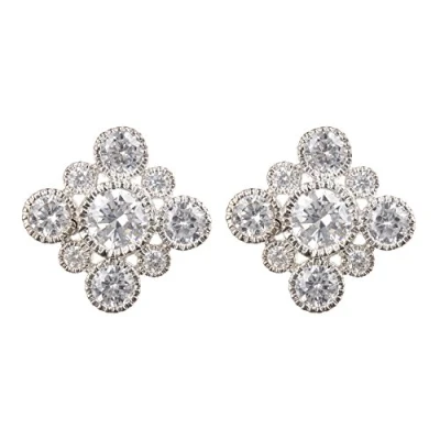 Image of Silver Plated Clip On Stud Earrings With Cubic Zirconia Crystals Noma S